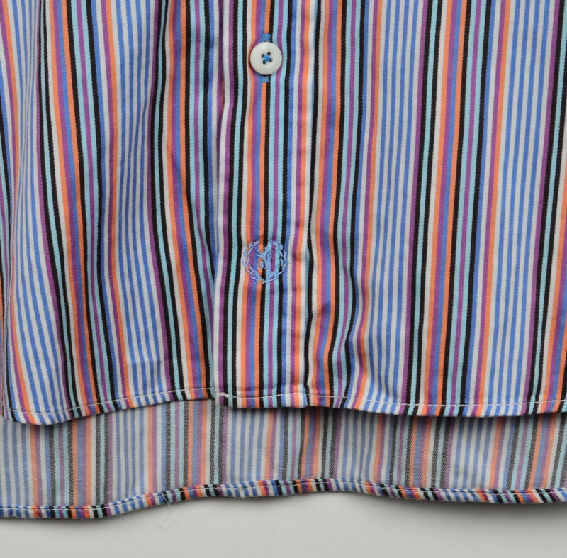 Bugatchi Uomo Men's Sz Medium Flip Cuff Multicolor Striped Casual Dress Shirt