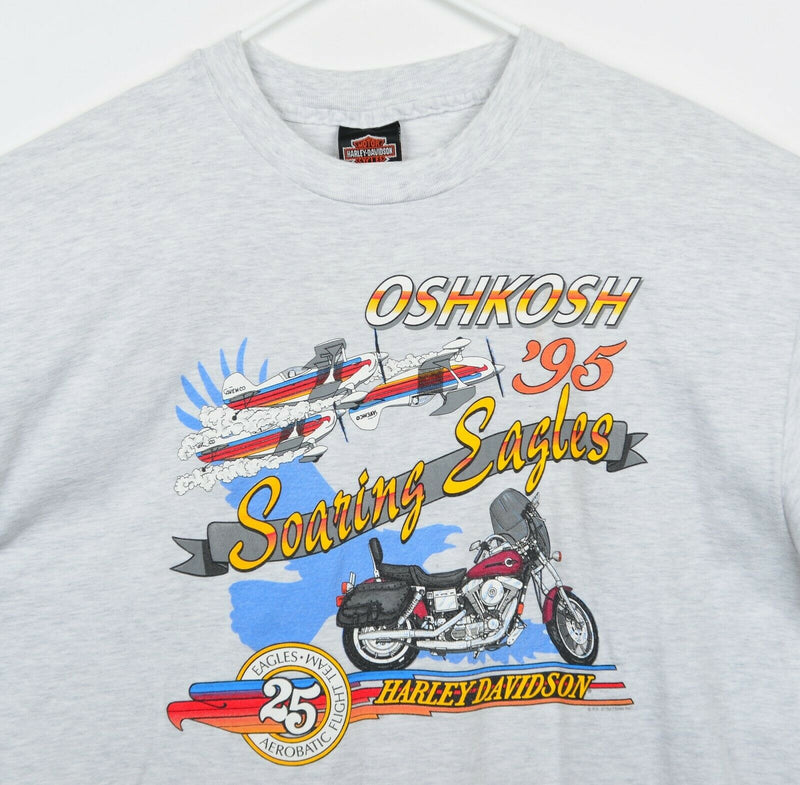 Vintage 90s Harley-Davidson Men's 2XL Soaring Eagles Airplane Gray T-Shirt