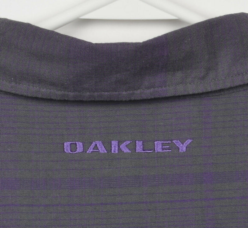 Oakley Men's XL Gray Purple Striped Cotton Poly Blend Button-Front Shirt