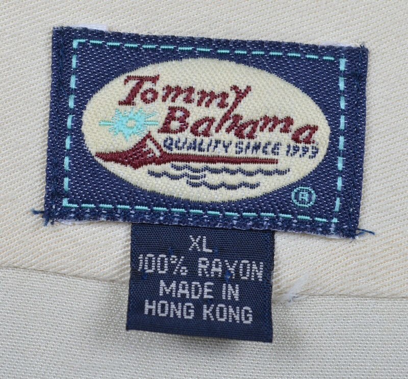 Tommy Bahama Men's XL Rayon Garden of Courage Embroidered Cream Hawaiian Shirt