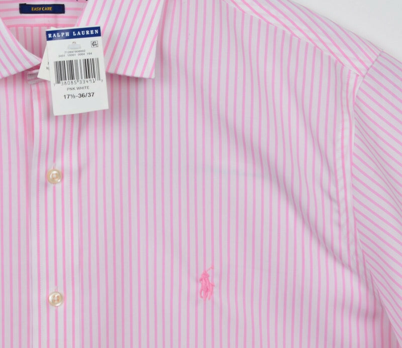 Polo Ralph Lauren Men's Sz 17.5 36/37 Easy Care Pink Striped Spread Dress Shirt