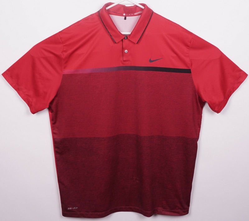 Tiger Woods Collection Men's XL Nike Golf Red Striped Snap Vented Polo Shirt