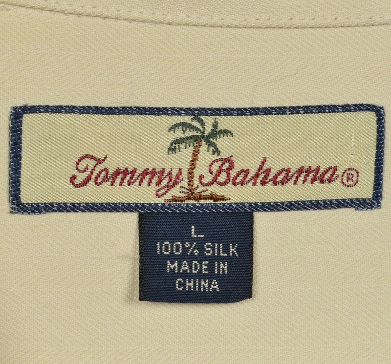 Tommy Bahama P.I. Men's Large 100% Silk Smooth Operator Ivory Hawaiian Shirt