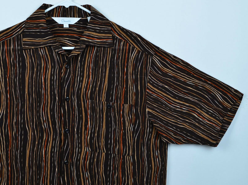 Genelli Men's Sz Medium 100% Rayon Abstract Brown Striped Lounge Shirt
