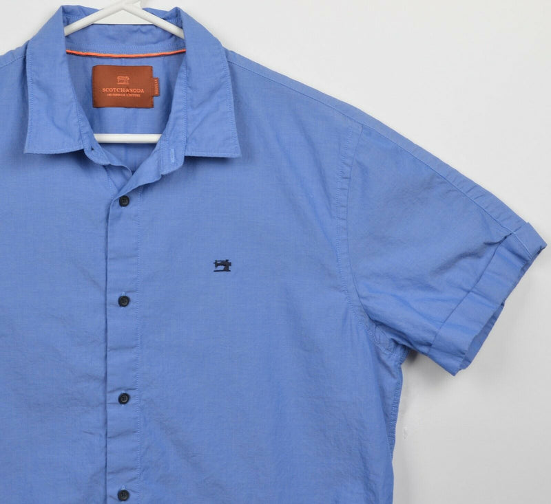 Scotch & Soda Men's Large Regular Fit Blue Sewing Machine Logo Button Shirt