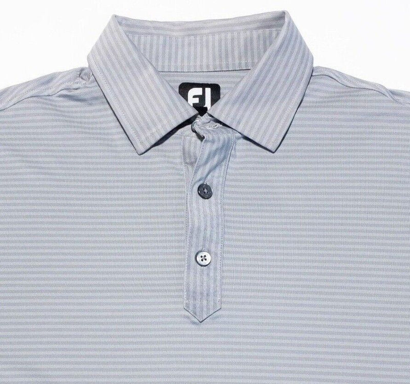 FootJoy Golf Shirt Large Mens Polo Gray Striped Wicking Performance Short Sleeve