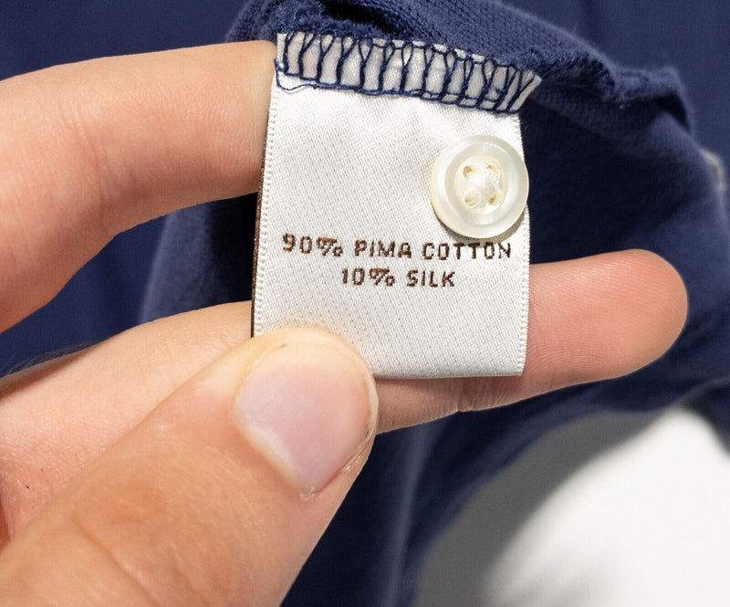 Peter Millar Crown Soft Polo Men's Large Cotton Silk Blend Solid Navy Blue
