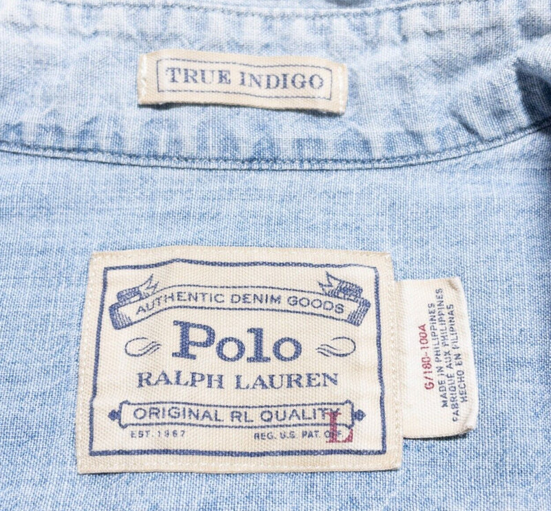 Polo Ralph Lauren Denim Shirt Men's Large True Indigo Chambray Long Sleeve Blue