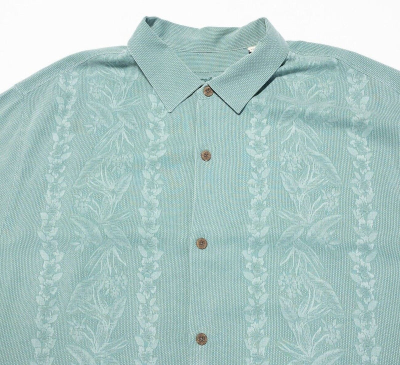 Tommy Bahama Silk Shirt 2XL Original Fit Hawaiian Panel Floral Green Aloha Camp