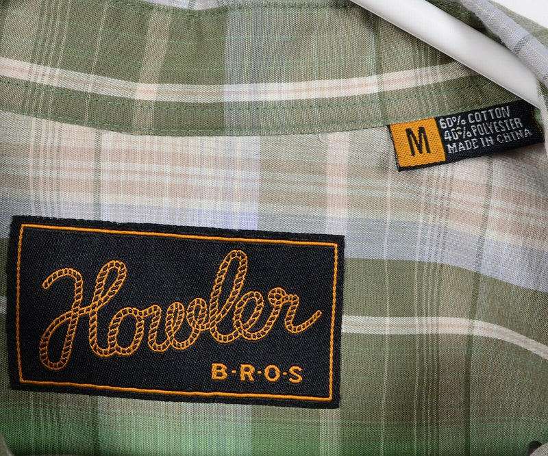 Howler Brothers Men's Medium Pearl Snap Green Plaid Western Rockabilly Shirt