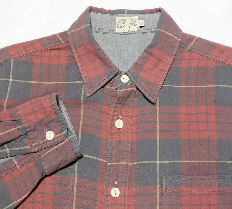 Faherty Reversible Flannel Shirt Pink Plaid Gray Button-Front Soft Men's Large