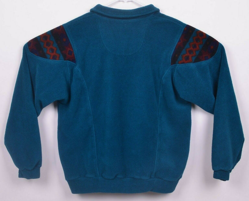 Vintage 90s Polartec Men's Medium Half Zip Fleece Jacket Teal Aztec Accent