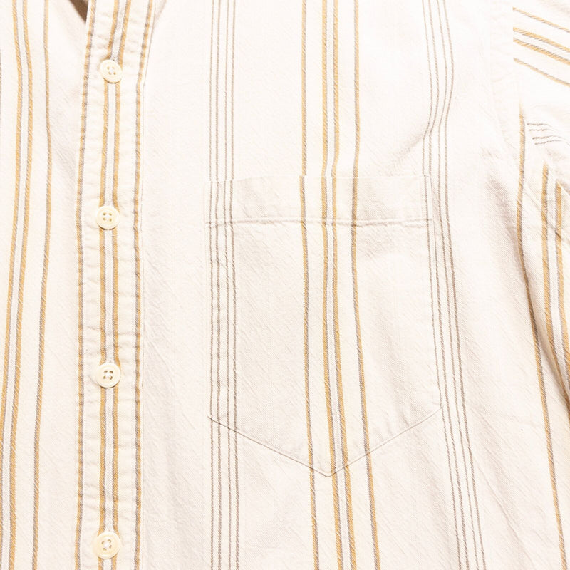 Polo Ralph Lauren Band Collar Shirt Men Medium Vintage 90s Beige Stripe Mandarin