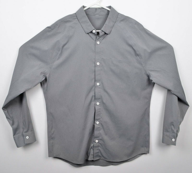 Lululemon Men's Large? Gray Striped Stretch Wicking Athleisure Button-Down Shirt