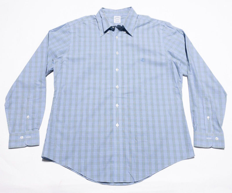 Brooks Brothers Shirt Men's Large Button-Down Long Sleeve Non-Iron Blue Check
