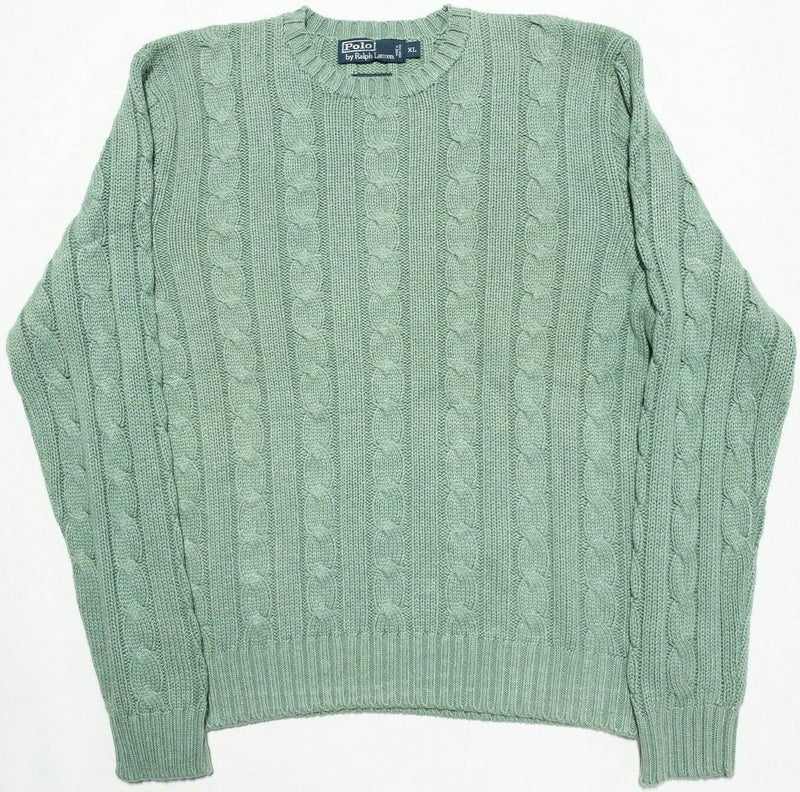 Polo Ralph Lauren Men's XL 100% Tussah Silk Green Cable-Knit Pullover Sweater