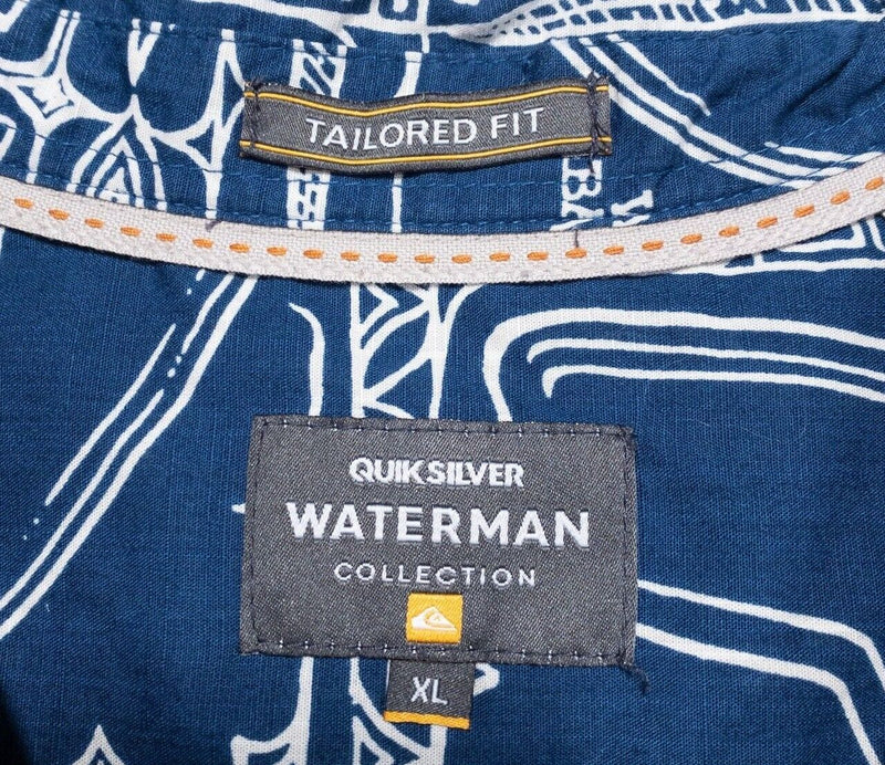Quiksilver Waterman Shirt XL Tailored Fit Men's Surfboard Hawaiian Blue Aloha