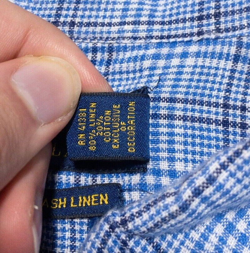 Polo Ralph Lauren Linen Shirt XXL Men's Long Sleeve Blue Plaid Ocean Wash 2XL