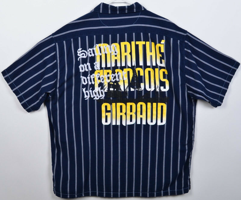 Marithe Francois Girbaud Men's 2XL Sailboat Graphic Navy Blue Striped Shirt