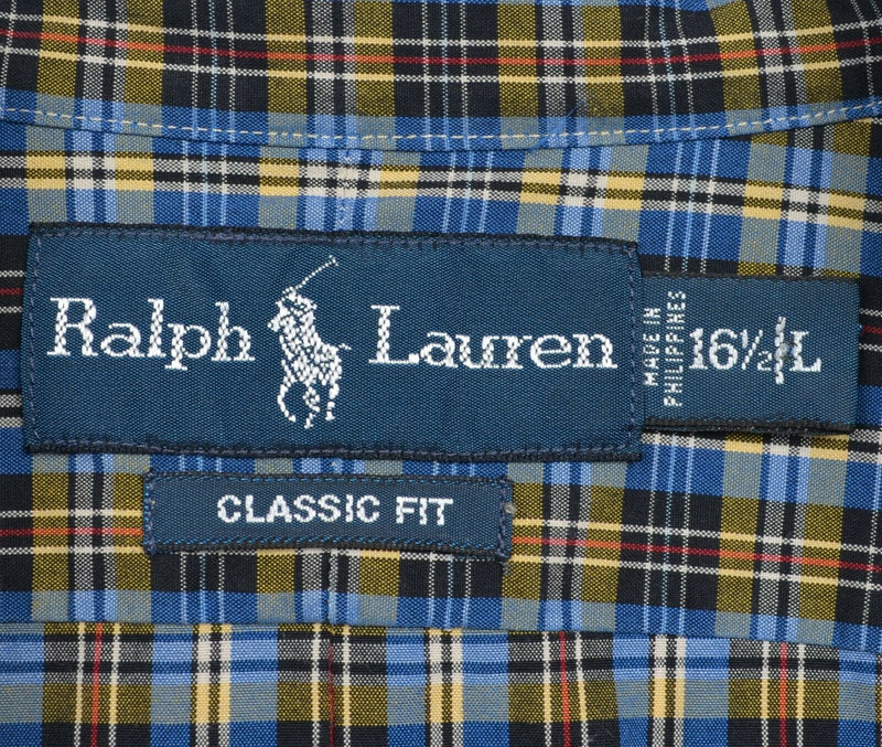 Polo Ralph Lauren Men's Large Classic Fit Blue Yellow Plaid Button-Down Shirt