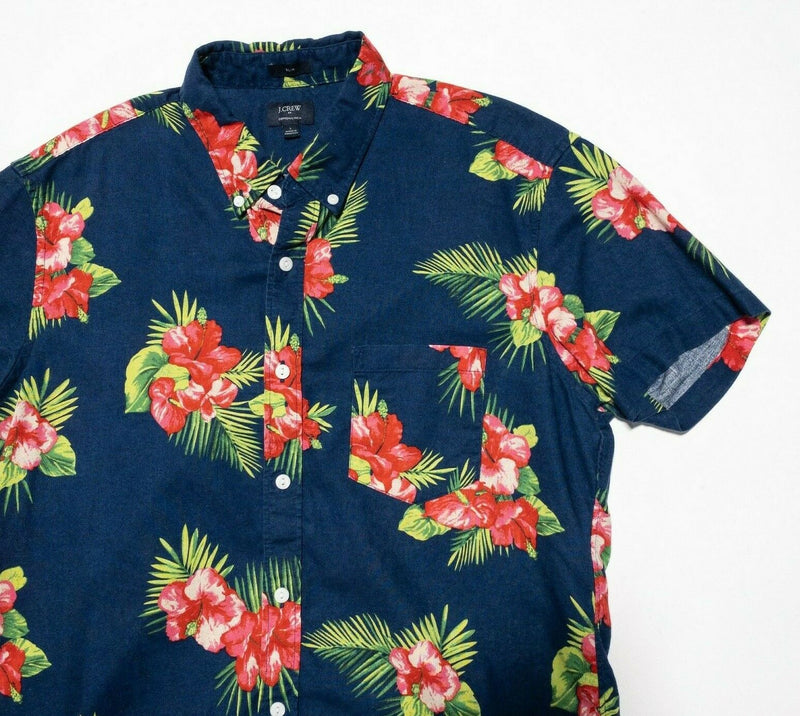 J. Crew Shirt Large Slim Fit Men's Floral Blue Pink Short Sleeve Button-Down