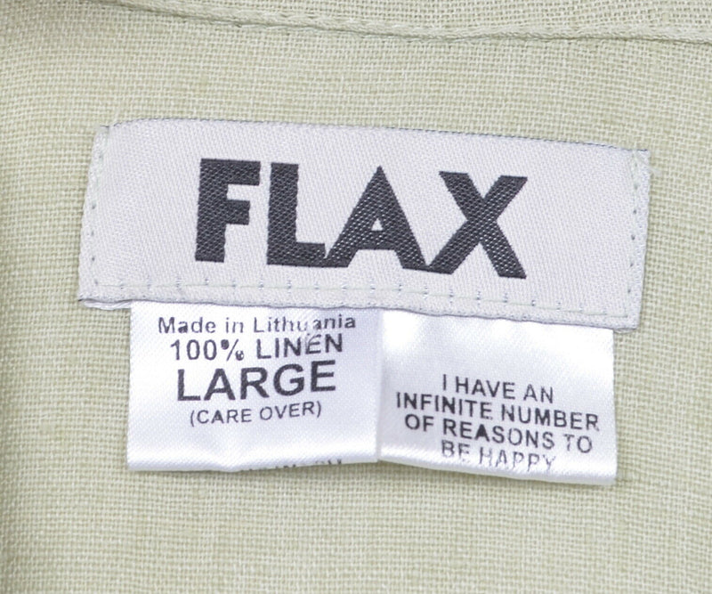 Flax Jeanne Engelhart Men's Sz Large 100% Linen Solid Green Lounge Camp Shirt