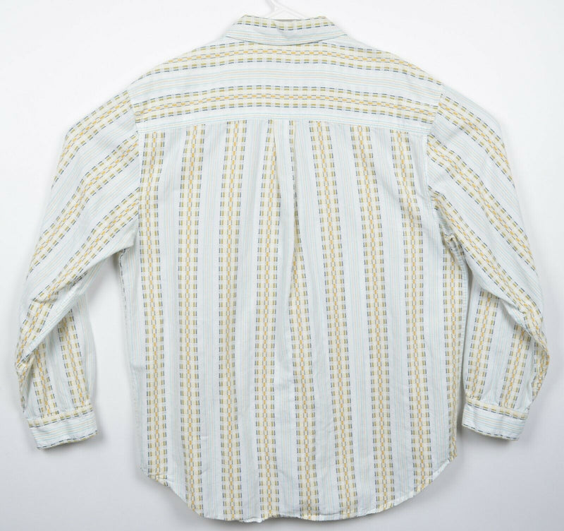 The Territory Ahead Men's XL Striped Geometric White Yellow Button-Front Shirt