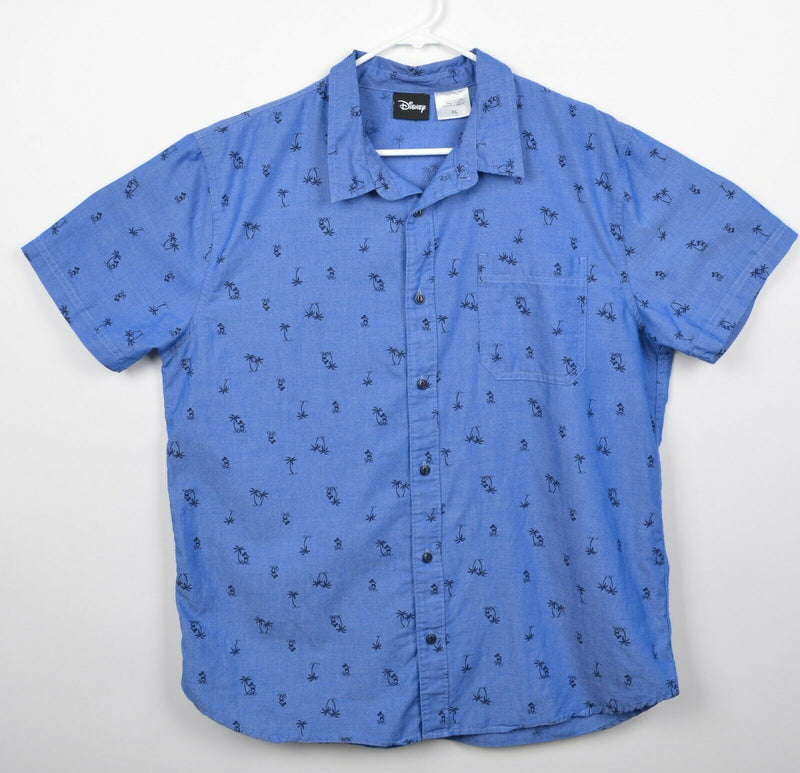 Disney Men's Sz XL Mickey Mouse Palm Tree Blue Floral Hawaiian Aloha Shirt