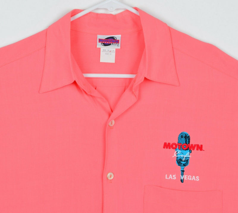Vtg Motown Cafe Las Vegas Men's Sz Large 100% Rayon Peach Pink Hawaiian Shirt