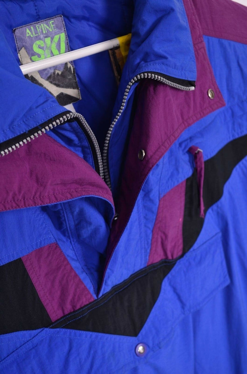 Vintage 90s Alpine Ski Men's Large Pullover Colorblock Blue Ski Anorak Jacket