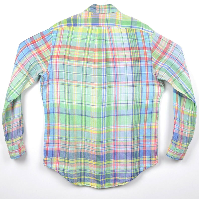 Polo Ralph Lauren Men's Medium Ocean Wash Linen Multi-Color Plaid Pony Shirt