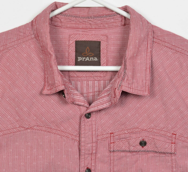 Prana Men's XL Red Striped Geometric Organic Cotton Button-Front Shirt