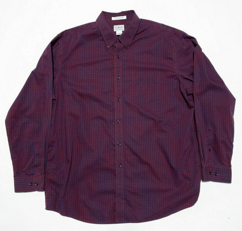 L.L. Bean Men's Wrinkle-Free Kennebunk Sport Shirt Red Blue Check Button-Down XL