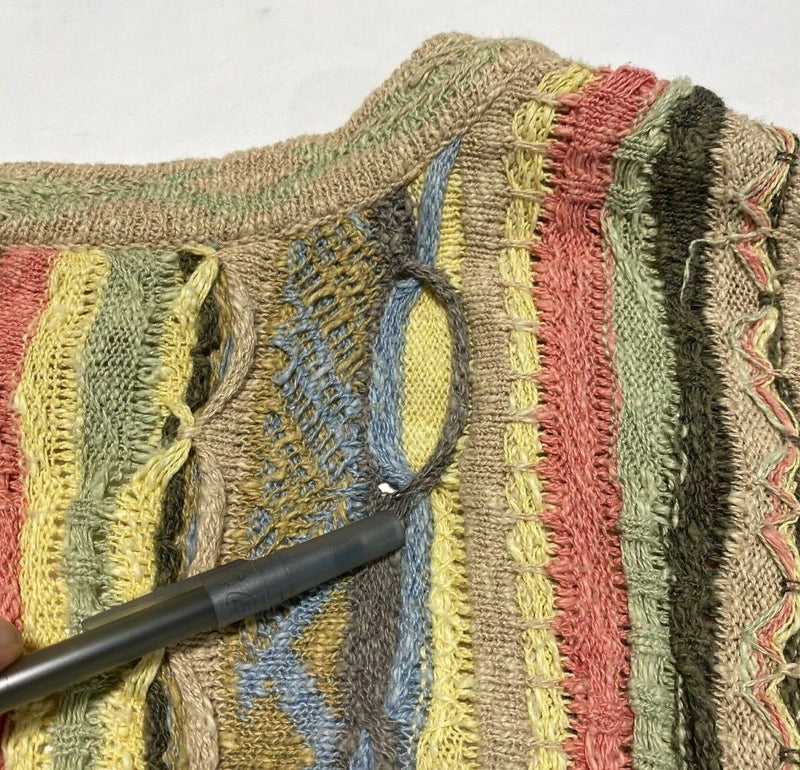 COOGI Classic Sweater Men's XL Vintage 90s Textured 3D Knit Multi-Color V-Neck