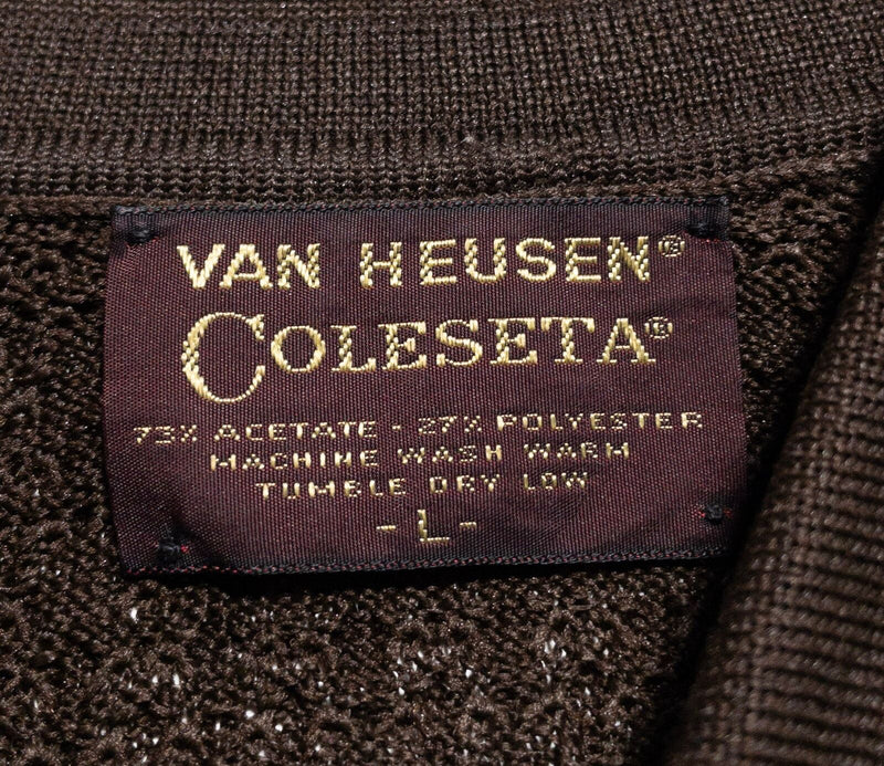 Vintage 60s Van Heusen Coleseta Knit Polo Mens Large Brown Atomic Mod Rockabilly