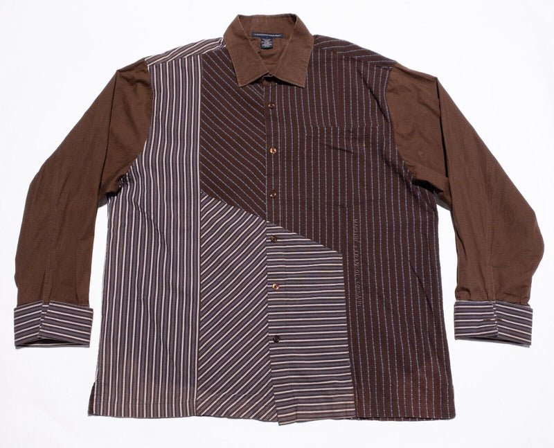 Marithe Francois Girbaud Shirt Men's 4XL Long Sleeve Colorblock Stripe Brown 90s