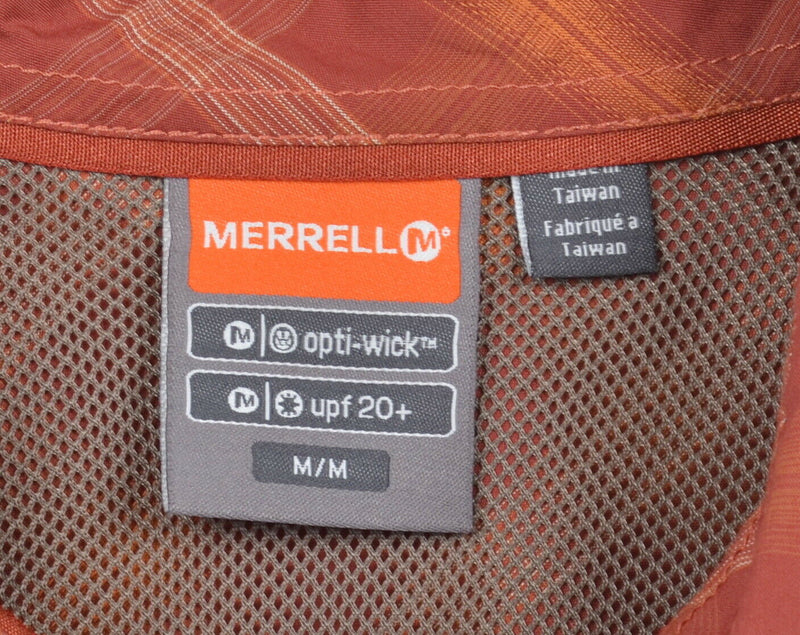 Merrell Men's Sz Medium Pearl Snap Opti-Wick UPF 20 Orange Plaid Shirt