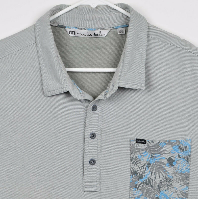 Travis Mathew Men's 2XL Gray Floral Cotton Poly Blend Golf Pocket Polo Shirt