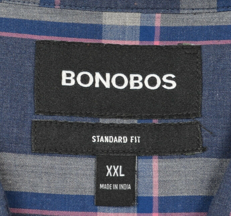 Bonobos Men's 2XL Standard Fit Blue Gray Plaid Long Sleeve Button-Down Shirt