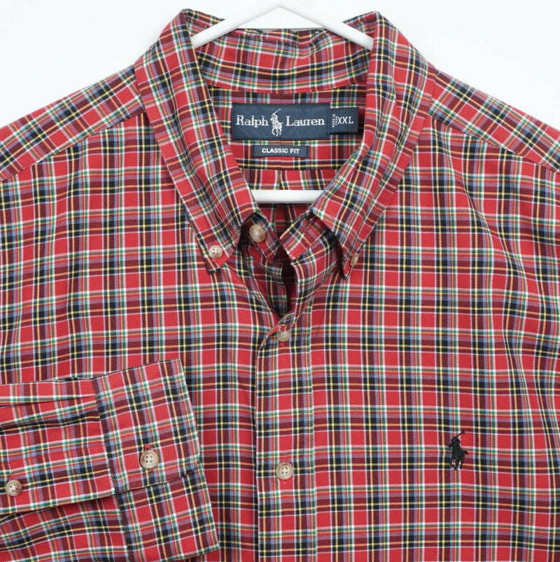 Polo Ralph Lauren Men's 2XL Classic Fit Red Plaid Long Sleeve Button-Down Shirt