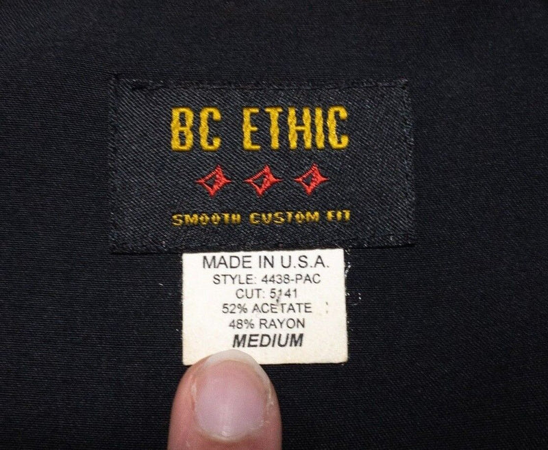 BC Ethic Shirt Medium Men Camp Panel Bowling Velvet Green Black Cocktail Vintage