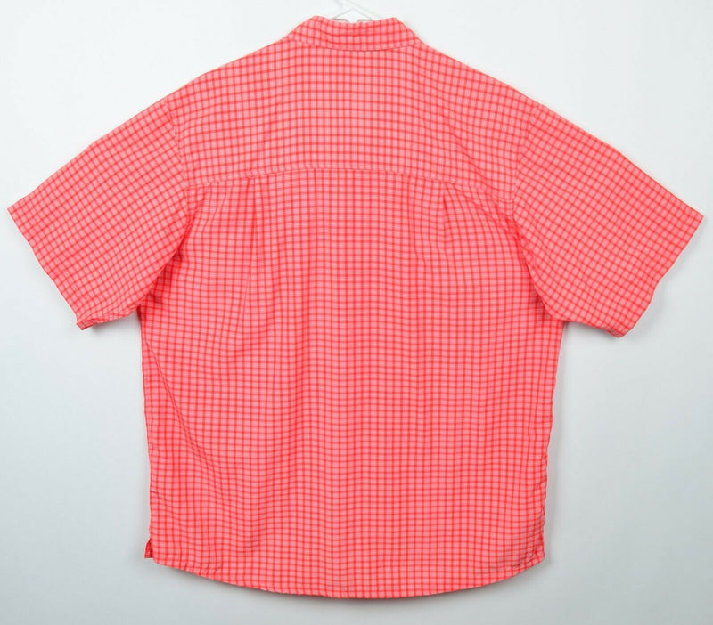 SIMMS Men's Sz Large Orange Plaid Fishing Nylon Poly Blend Short Sleeve Shirt