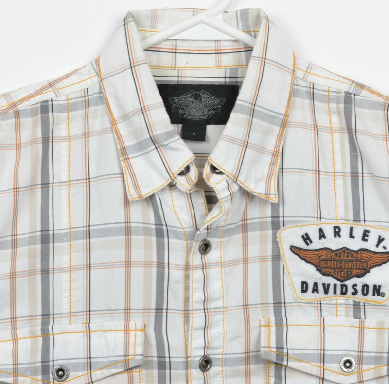 Harley-Davidson Men's Small Snap-Front Winged Logo Plaid Biker Garage Shirt