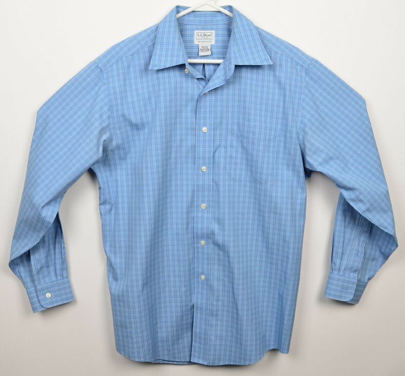 L.L. Bean Men's 15.5-33 Traditional Fit Wrinkle Free Blue Plaid Dress Shirt