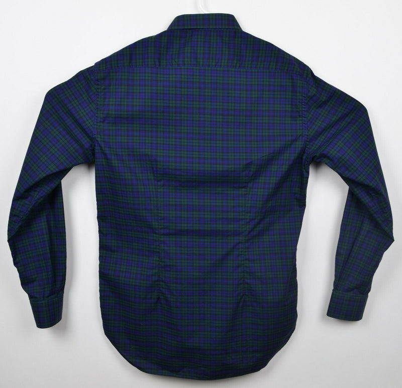 Culturata Men's Sz 16.5 Large Green Blue Tartan Plaid Spread Collar Dress Shirt