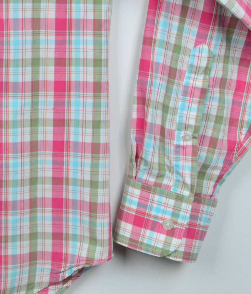 Bonobos Men's Sz Large Standard Fit Pink Green Blue Plaid Button-Down Shirt