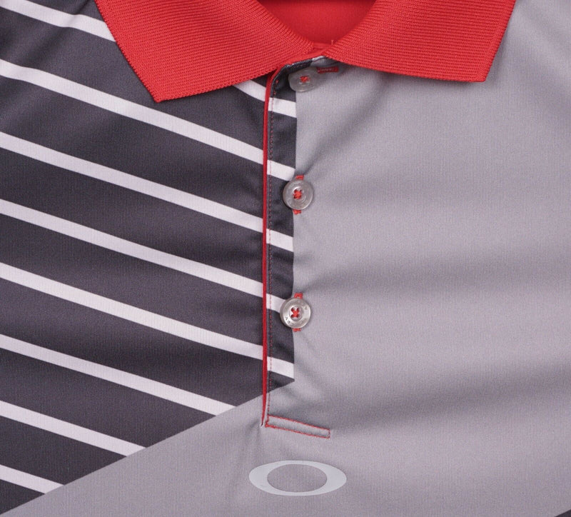 Oakley Hydrolix Men's Sz Large Regular Fit Red Gray Striped Golf Polo Shirt