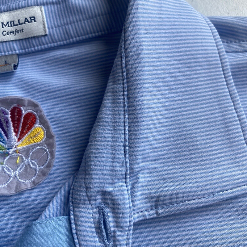 Peter Millar Summer Comfort Men's Large NBC Olympics Blue Stripe Golf Polo