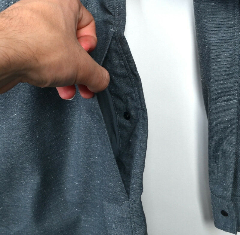 Lululemon Snap-Front Gray Speckled Side Pockets Long Sleeve Shirt Men's XL?