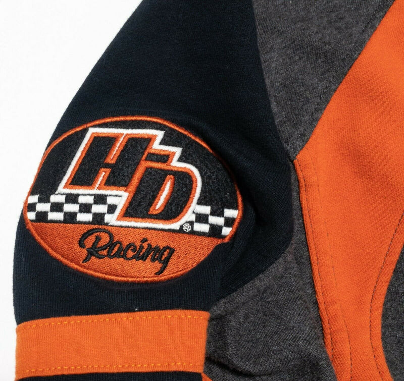 Harley-Davidson Racing Full Zip Hooded Sweatshirt Men's 2XL Gray Orange STAINED